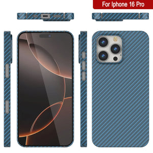 Coque en fibre de carbone Punkcase pour iPhone 16 Pro [Série AramidShield] Kevlar ultra fin et léger [Bleu]