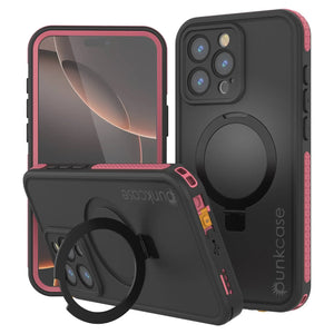 Coque étanche pour iPhone 16 Pro Max [Série Kickstud 2.0] Coque de protection IP68 avec protecteur d'écran et béquille [Rose]