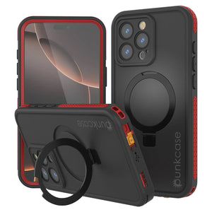 Coque étanche pour iPhone 16 Pro Max [Série Kickstud 2.0] Coque de protection IP68 avec protecteur d'écran et béquille [Rouge]