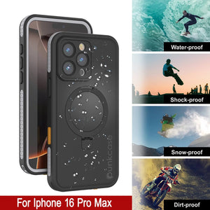 Coque étanche pour iPhone 16 Pro Max [Série Kickstud 2.0] Coque de protection IP68 avec protecteur d'écran et béquille [Blanc]