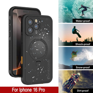 Coque étanche pour iPhone 16 Pro [Série Kickstud 2.0] Coque de protection IP68 avec protecteur d'écran et béquille [Noir]