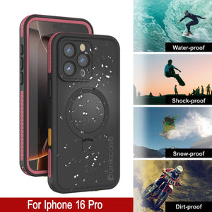 Coque étanche pour iPhone 16 Pro [Série Kickstud 2.0] Coque de protection IP68 avec protecteur d'écran et béquille [Rose]