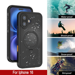 Coque étanche pour iPhone 16 [Série Kickstud 2.0] Coque de protection IP68 avec protecteur d'écran et béquille [Noir]