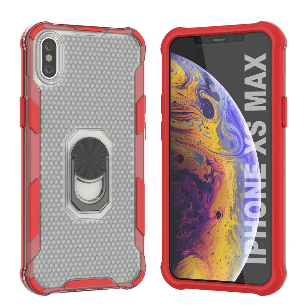 Étui PunkCase pour iPhone XS Max [Série Magnetix 2.0] Coque de protection transparente en TPU avec béquille [Rouge]