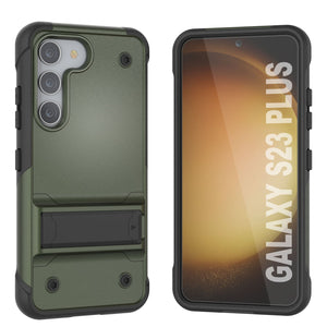 Punkcase Coque pour Galaxy S23+ Plus [Série Reliance] Étui de Protection Hybride de Qualité Militaire avec Support Intégré [Vert Armée-Noir]