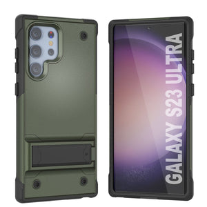 Coque Punkcase Galaxy S23 Ultra [Série Reliance] Housse hybride de protection de qualité militaire avec béquille intégrée [Vert-armée-noir]