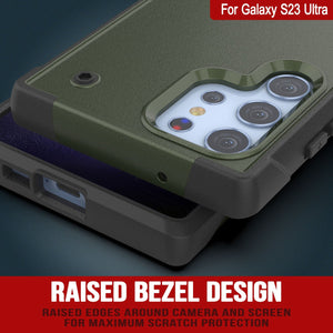 Coque Punkcase Galaxy S23 Ultra [Série Reliance] Housse hybride de protection de qualité militaire avec béquille intégrée [Vert-armée-noir]