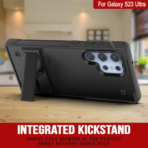 Coque Punkcase Galaxy S23 Ultra [Série Reliance] Étui de protection hybride de qualité militaire avec béquille intégrée [Noir]