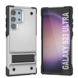 Coque Punkcase Galaxy S23 Ultra [Série Reliance] Protection hybride de qualité militaire avec béquille intégrée [Blanc-Noir]