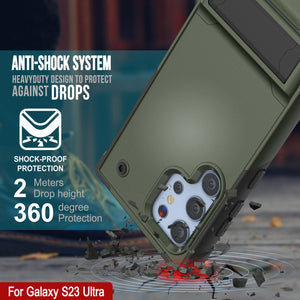 Coque Punkcase Galaxy S23 Ultra [Série Reliance] Housse hybride de protection de qualité militaire avec béquille intégrée [Vert-armée-noir]