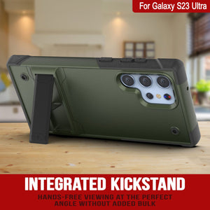 Coque Punkcase Galaxy S23 Ultra [Série Reliance] Housse hybride de protection de qualité militaire avec béquille intégrée [Vert-armée-noir]