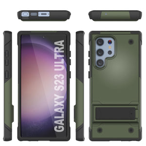 Coque Punkcase Galaxy S23 Ultra [Série Reliance] Housse hybride de protection de qualité militaire avec béquille intégrée [Vert-armée-noir]