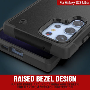 Coque Punkcase Galaxy S23 Ultra [Série Reliance] Étui de protection hybride de qualité militaire avec béquille intégrée [Noir]