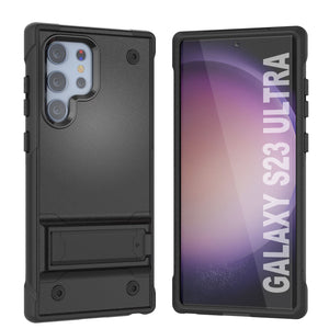 Coque Punkcase Galaxy S23 Ultra [Série Reliance] Étui de protection hybride de qualité militaire avec béquille intégrée [Noir]
