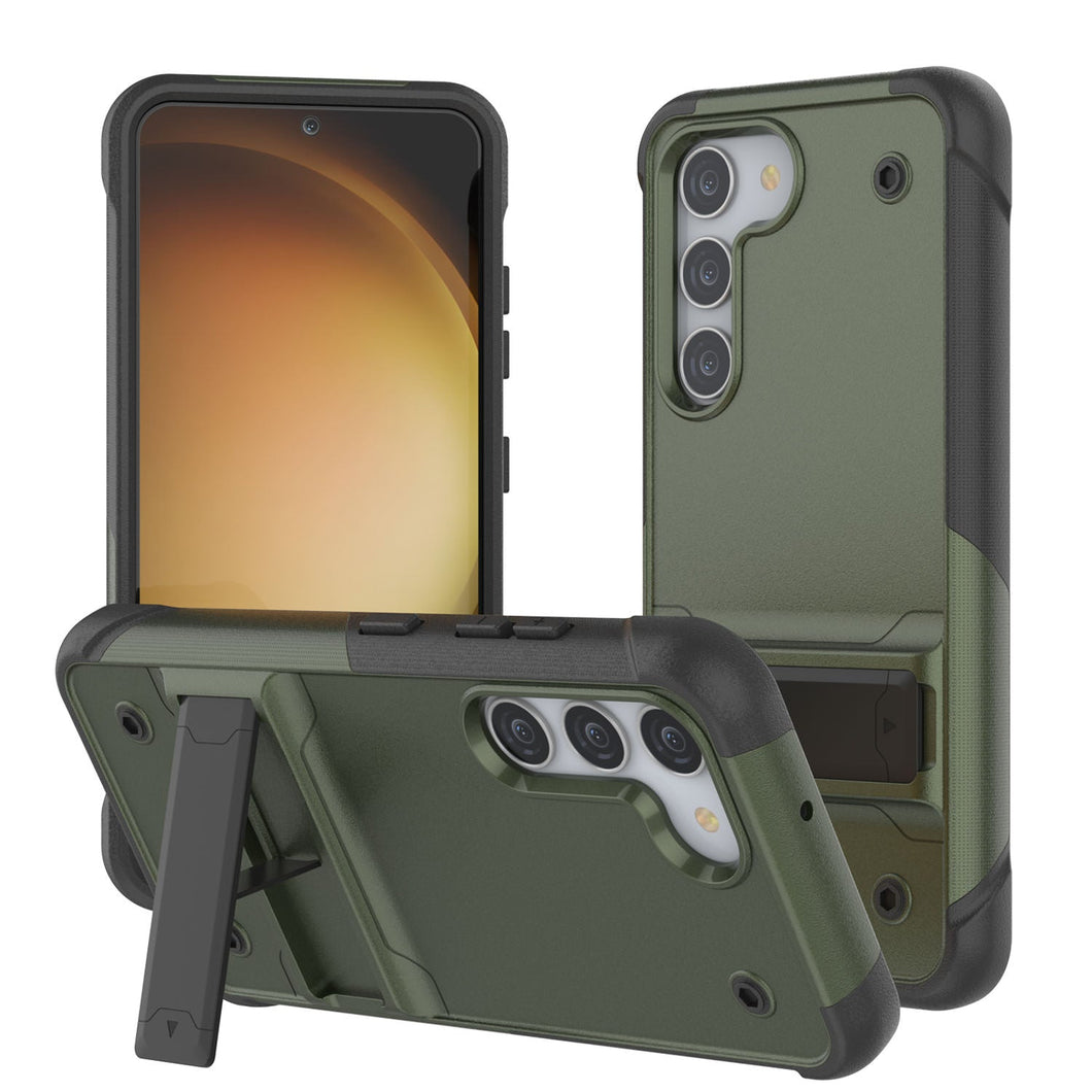 Coque Punkcase Galaxy S23 [Série Reliance] Étui de protection hybride de qualité militaire avec béquille intégrée [Vert armée-noir]