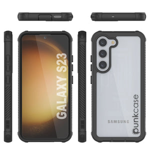 Coque PunkCase Galaxy S23, Série Spartan, Transparente, Robuste et Résistante, Couleur Noire.