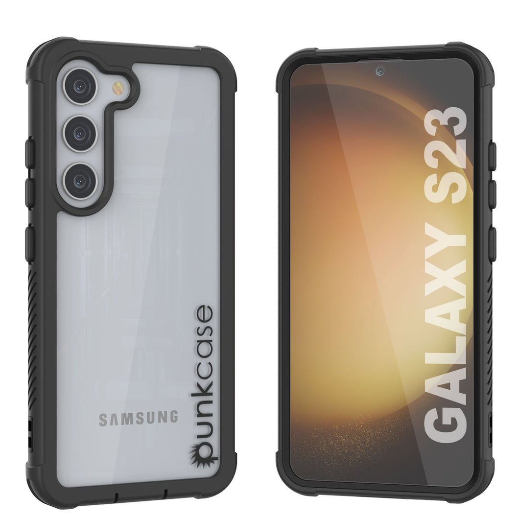 Coque PunkCase Galaxy S23, Série Spartan, Transparente, Robuste et Résistante, Couleur Noire.