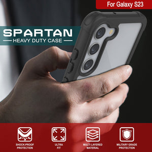 Coque PunkCase Galaxy S23, Série Spartan, Transparente, Robuste et Résistante, Couleur Noire.