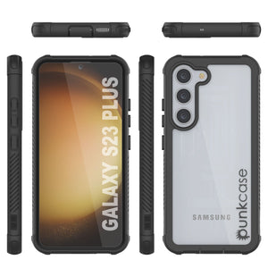 Coque PunkCase pour Galaxy S23+ Plus, Série Spartan, Protection Robuste Transparente [Noire]