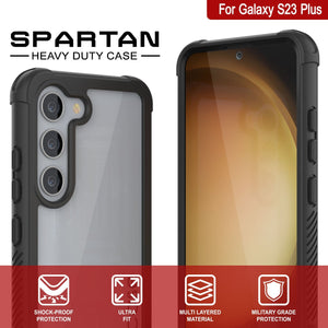 Coque PunkCase pour Galaxy S23+ Plus, Série Spartan, Protection Robuste Transparente [Noire]