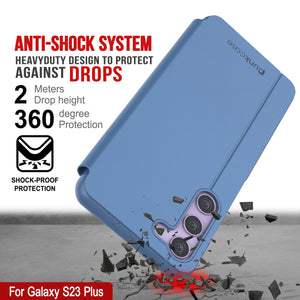 Boîtier réflecteur de protection Punkcase Galaxy S23+ Plus, étui à rabat [bleu]