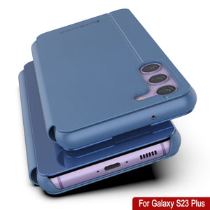 Boîtier réflecteur de protection Punkcase Galaxy S23+ Plus, étui à rabat [bleu]