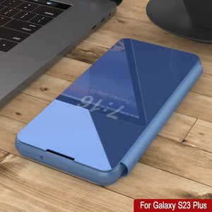 Boîtier réflecteur de protection Punkcase Galaxy S23+ Plus, étui à rabat [bleu]