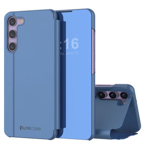 Boîtier réflecteur de protection Punkcase Galaxy S23+ Plus, étui à rabat [bleu]