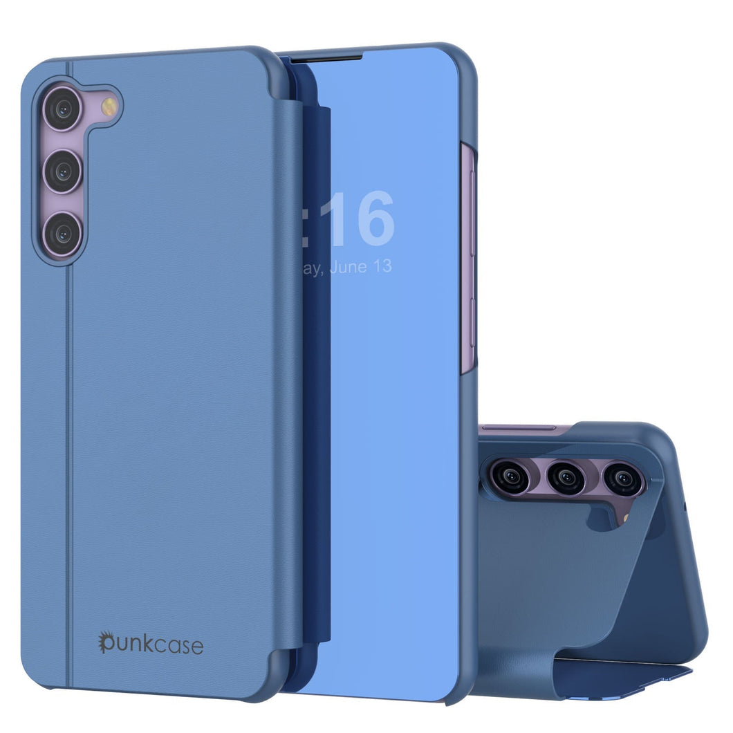 Boîtier réflecteur de protection Punkcase Galaxy S23+ Plus, étui à rabat [bleu]