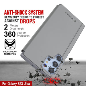 Punkcase Coque Réflective de Protection avec Rabat pour Galaxy S23 Ultra [Argent]