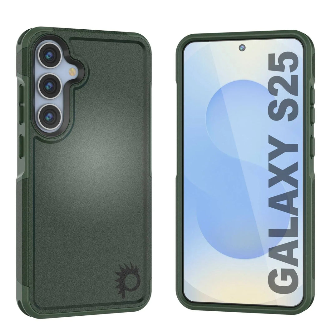 Coque PunkCase pour Galaxy S25, [Série Spartan 2.0] Coque transparente robuste et résistante [Vert foncé]