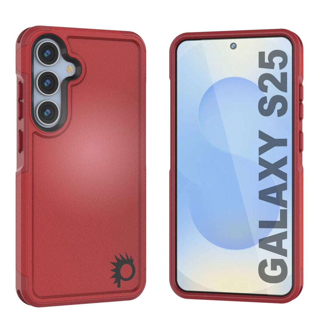 Coque PunkCase pour Galaxy S25, [Série Spartan 2.0] Coque robuste et transparente [Rouge]