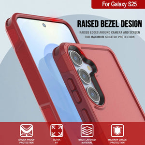 Coque PunkCase pour Galaxy S25, [Série Spartan 2.0] Coque robuste et transparente [Rouge]