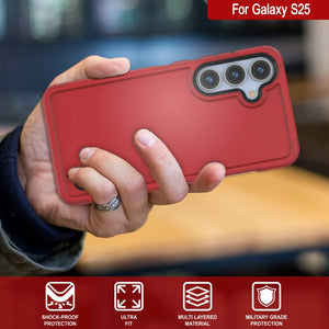 Coque PunkCase pour Galaxy S25, [Série Spartan 2.0] Coque robuste et transparente [Rouge]