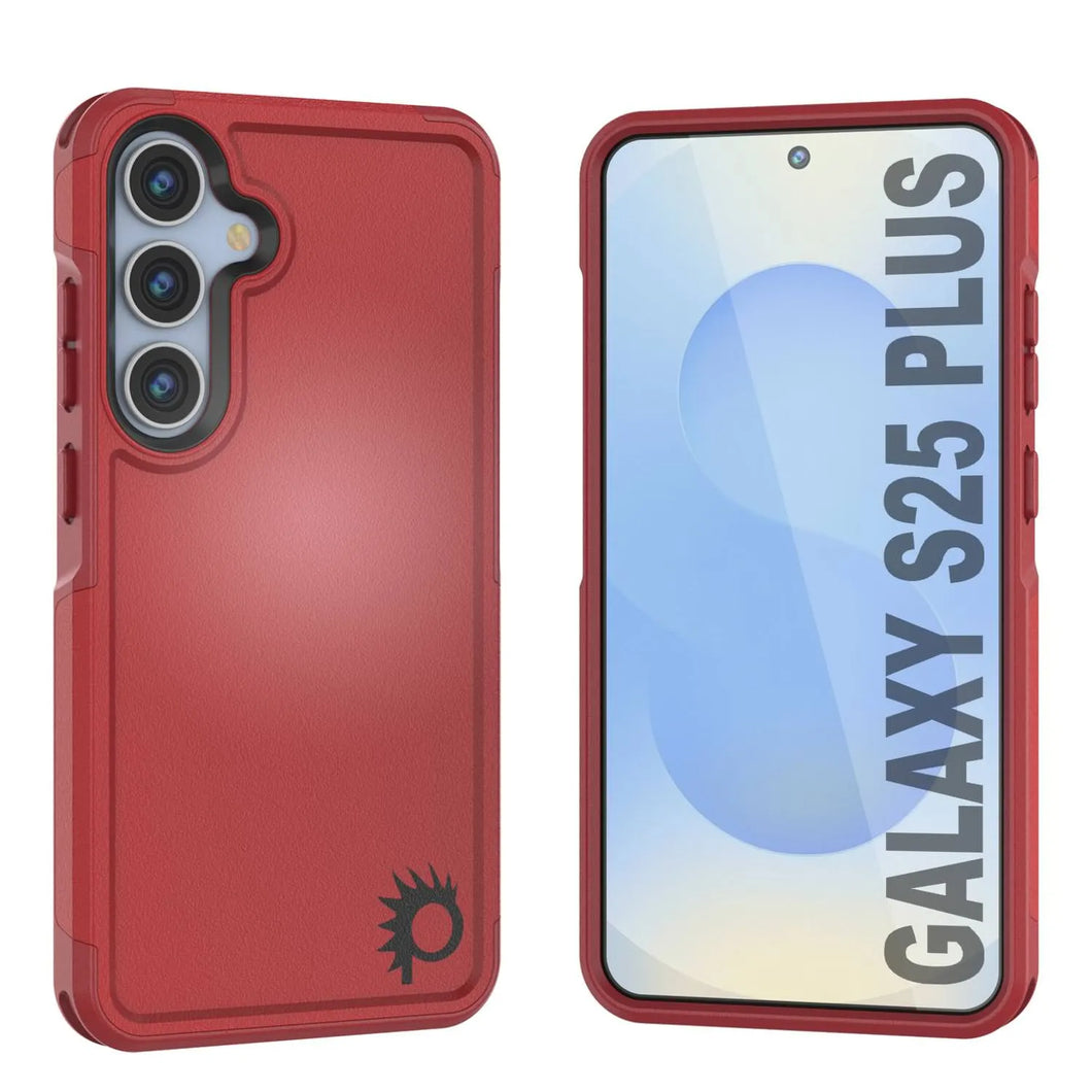 Coque PunkCase pour Galaxy S25+ Plus, [Série Spartan 2.0] Coque robuste et transparente [Rouge]