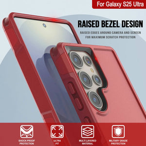 Coque PunkCase pour Galaxy S25 Ultra, [Série Spartan 2.0] Coque transparente robuste et résistante [Rouge]