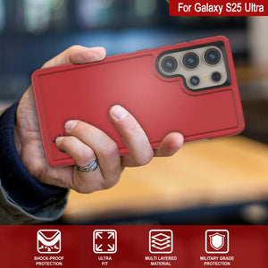 Coque PunkCase pour Galaxy S25 Ultra, [Série Spartan 2.0] Coque transparente robuste et résistante [Rouge]