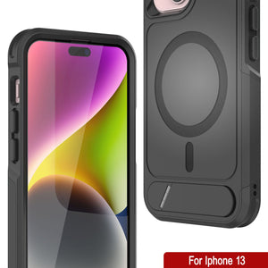 PunkCase Coque pour iPhone 13 [Série Spartan X] Coque robuste avec béquille + MagRing [Noir]