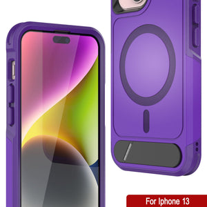 Coque PunkCase pour iPhone 13, [Série Spartan X] Coque robuste et résistante avec béquille + anneau magnétique [violet]