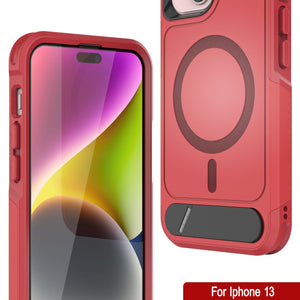 PunkCase Coque pour iPhone 13 [Série Spartan X] Coque robuste avec béquille + MagRing [rouge]