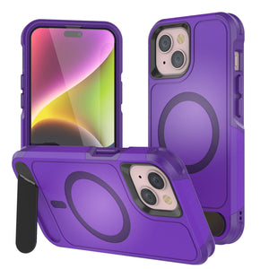 Coque PunkCase pour iPhone 13, [Série Spartan X] Coque robuste et résistante avec béquille + anneau magnétique [violet]