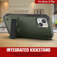 Load image into Gallery viewer, Punkcase Coque pour iPhone 14 Plus [Série Reliance] Coque hybride de protection de qualité militaire avec support intégré [Vert armée-noir]
