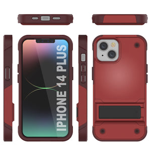 Coque Punkcase pour iPhone 14 Plus, série Reliance, étui hybride de protection de qualité militaire avec support intégré, couleur rouge-rose.