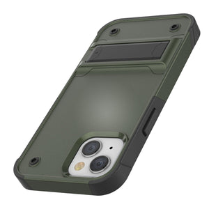 Punkcase Coque pour iPhone 14 Plus [Série Reliance] Coque hybride de protection de qualité militaire avec support intégré [Vert armée-noir]