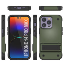 Load image into Gallery viewer, Étui Punkcase iPhone 14 Pro Max [Série Reliance] Coque hybride de protection de qualité militaire avec support intégré [Vert armée-noir]
