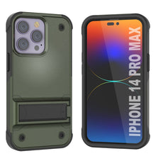 Load image into Gallery viewer, Étui Punkcase iPhone 14 Pro Max [Série Reliance] Coque hybride de protection de qualité militaire avec support intégré [Vert armée-noir]
