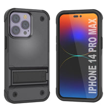 Load image into Gallery viewer, Étui Punkcase pour iPhone 14 Pro Max [Série Reliance] Coque hybride de protection de qualité militaire avec béquille intégrée [Gris-Noir]
