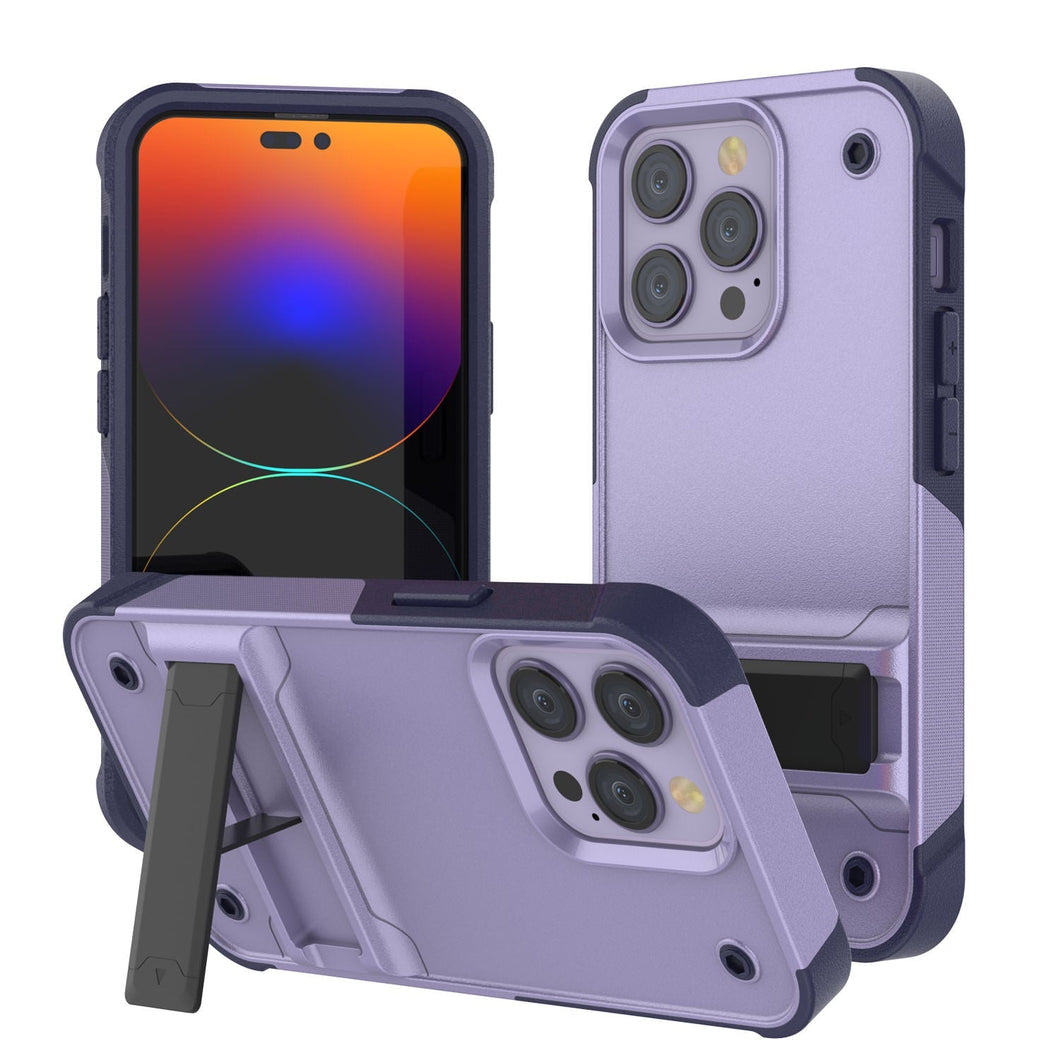 Coque Punkcase pour iPhone 14 Pro [Série Reliance] Coque de protection hybride de qualité militaire avec support intégré [Violet-Marine]