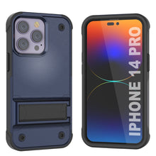 Charger l&#39;image dans la galerie, Coque Punkcase pour iPhone 14 Pro [Série Reliance] Coque de protection hybride de qualité militaire avec support intégré [Bleu marine-noir]
