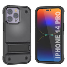 Charger l&#39;image dans la galerie, Coque Punkcase pour iPhone 14 Pro [Série Reliance] Étui hybride de protection de qualité militaire avec support intégré [Gris-Noir]
